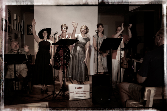 The Small Fish Fringe Ensemble from L. to R.Mike Herzovi, Cat Dean, Lisa Scott, Joy Thorbjornsen-Coates, Janna Sobel, Michael John Kelly